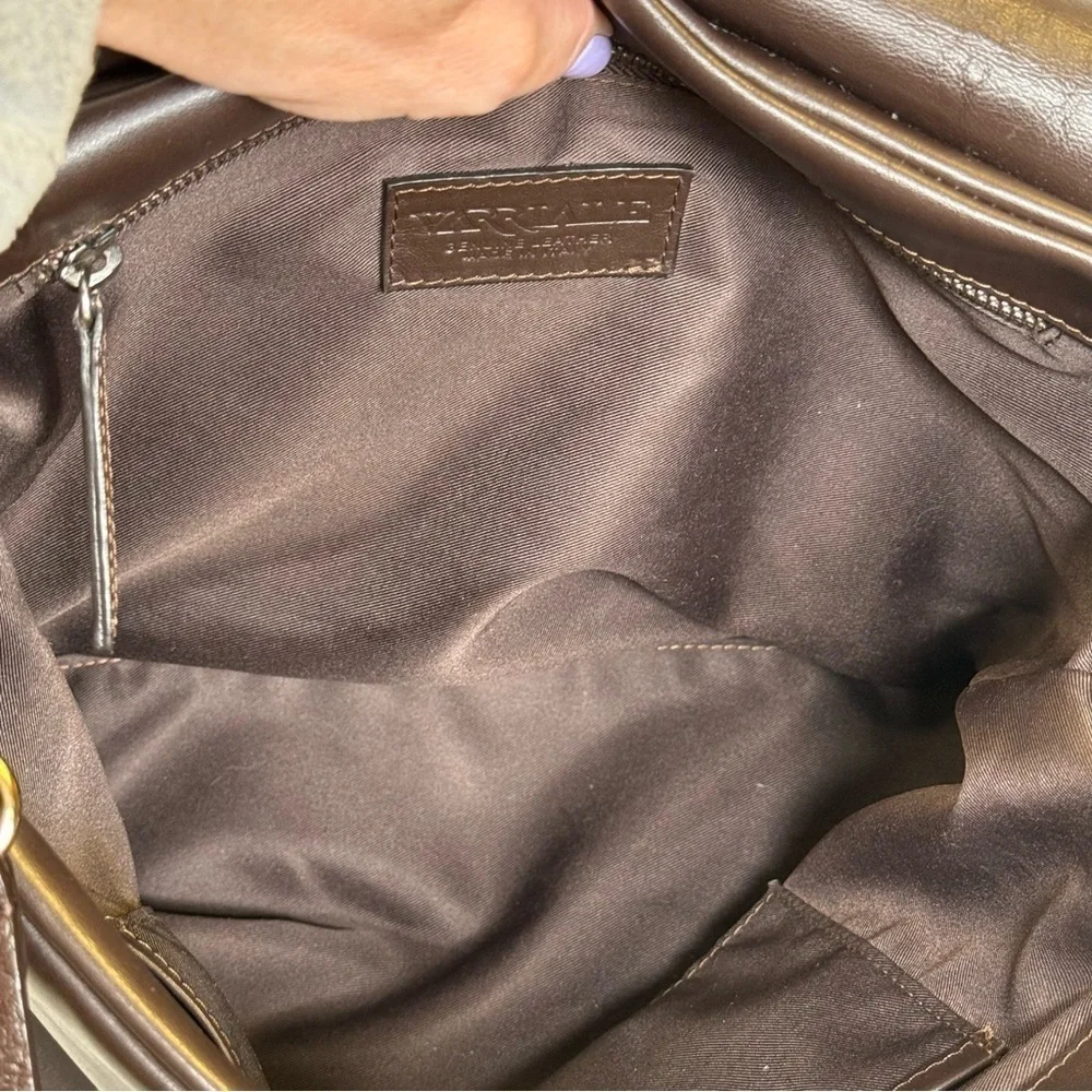 Varriale Italian Dark Brown Leather And Shearling Messenger Bag Adjustable Strap - Picture 9 of 16